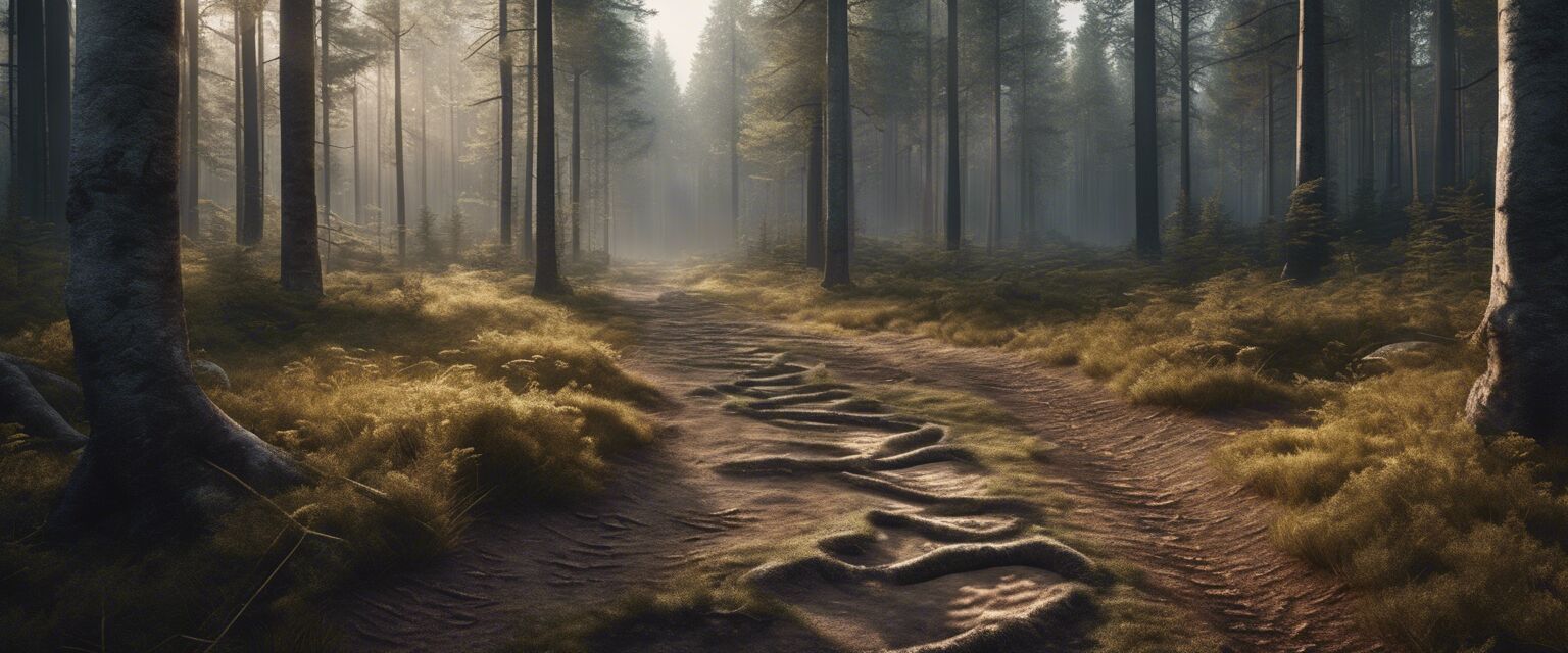 Forest trail with animal tracks