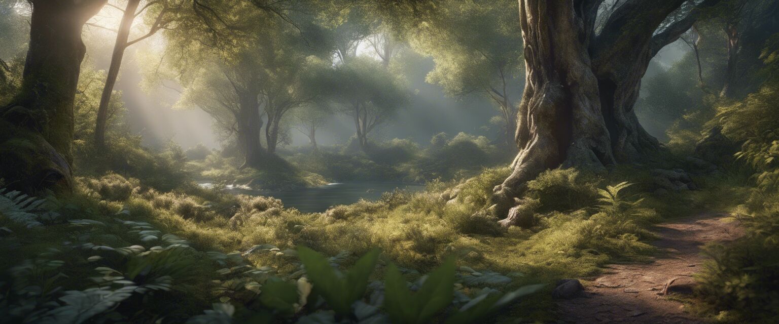 Woodland scene with diverse flora