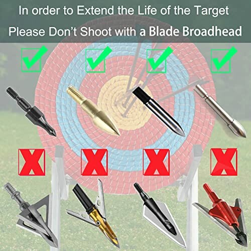 Diagram showing archery target with a warning not to use blade broadheads.