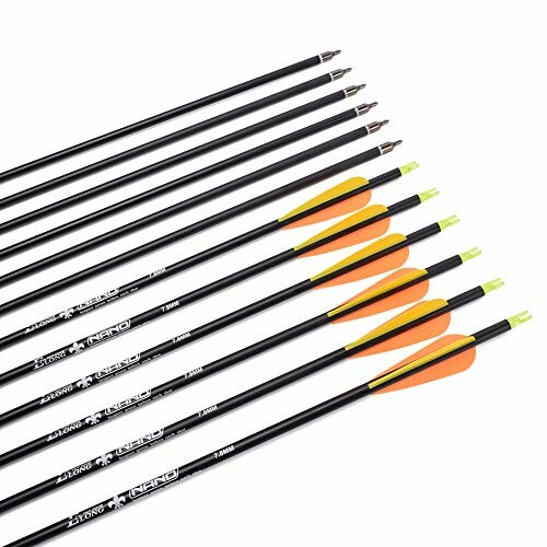 Set of carbon arrows with orange fletching.