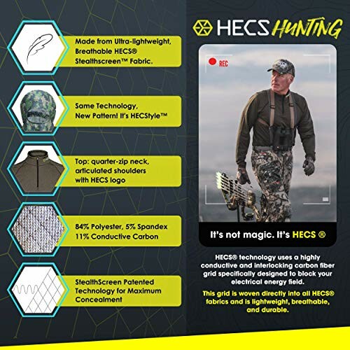 HECS hunting gear features lightweight, breathable Stealthscreen fabric with conductive carbon fiber grid.