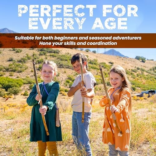 Children practicing archery outdoors in a sunny landscape.