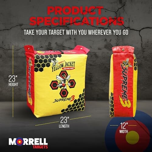 Morrell Targets Supreme 3 product specifications showing dimensions.