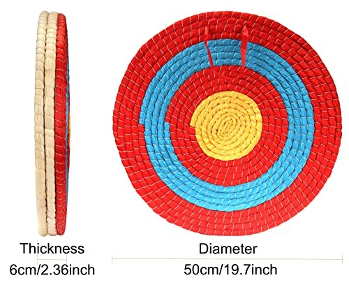 Colorful woven target disc with dimensions